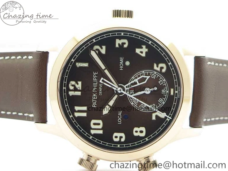MIROTIME 0510 ZipUp Calatrava 5524R Pilot Travel Time RG GRF Brown Dial on Brown Leather Strap A324 V 7110